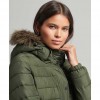 SUPERDRY Faux Fur Hooded Mid Length Puffer Jacket GREEN