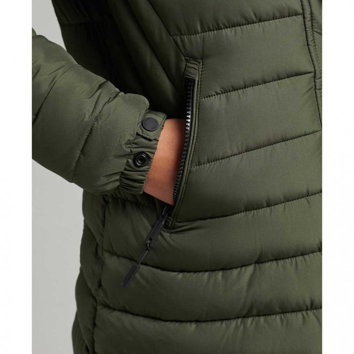 SUPERDRY Faux Fur Hooded Mid Length Puffer Jacket GREEN