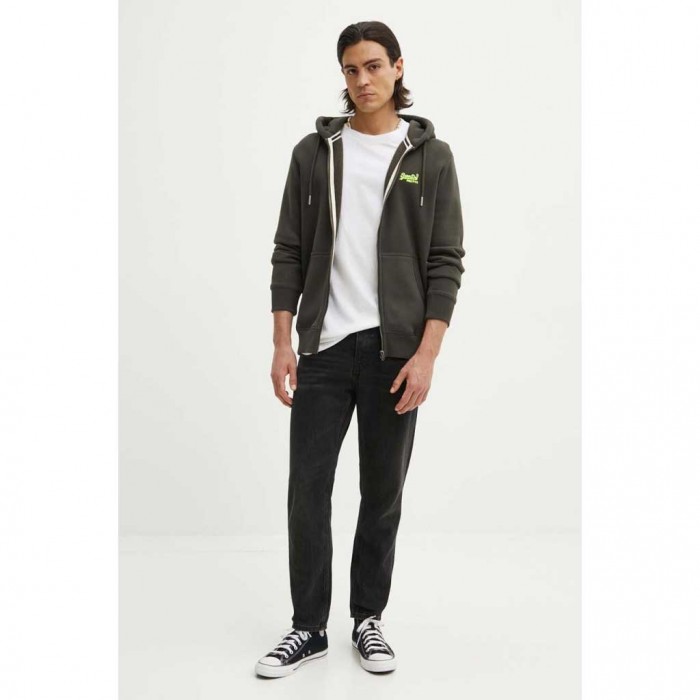 SUPERDRY Essential Logo Zip Hoodie DARK GREY GREEN