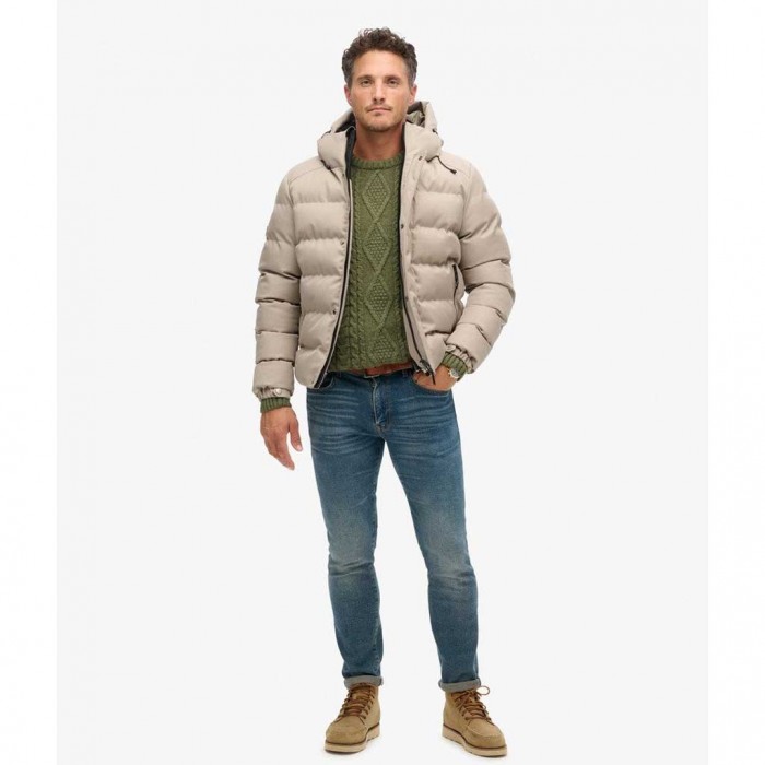 SUPERDRY Hooded Tweed Sports Puffer Jacket BEIGE