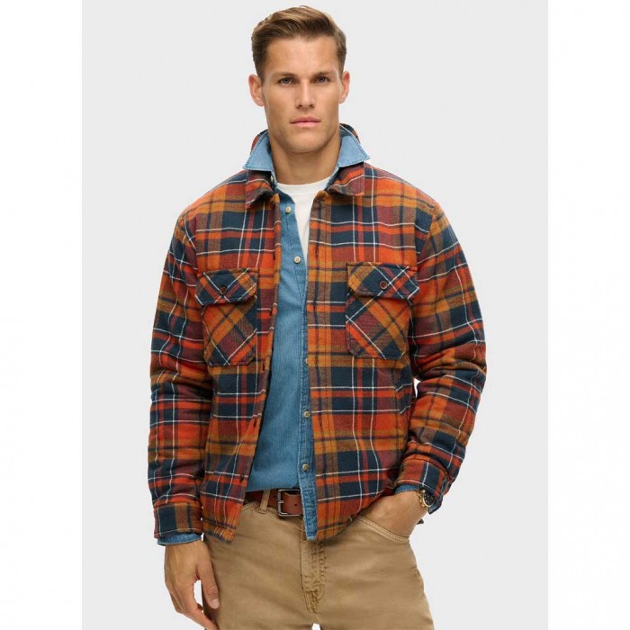 SUPERDRY Surplus Check Quilt Overshirt ORANGE