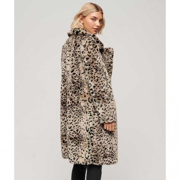 SUPERDRY Vintage Long Faux Fur Coat ANIMAL