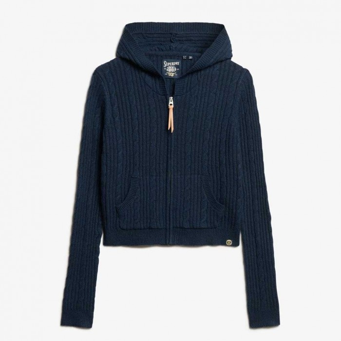 SUPERDRY Cable Knit Zip Up Hoodie BLUE