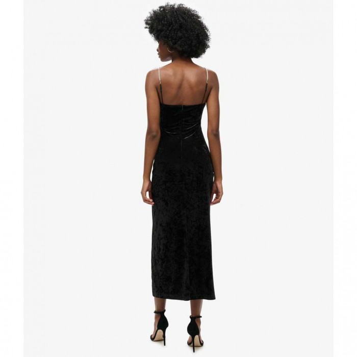 SUPERDRY Diamonte Velvet Maxi Dress BLACK