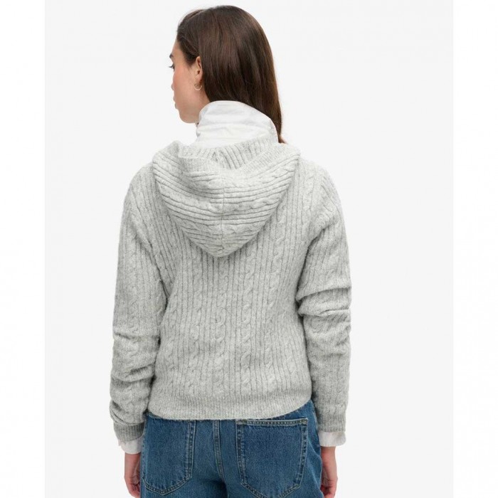 SUPERDRY Cable Knit Zip Up Hoodie GREY