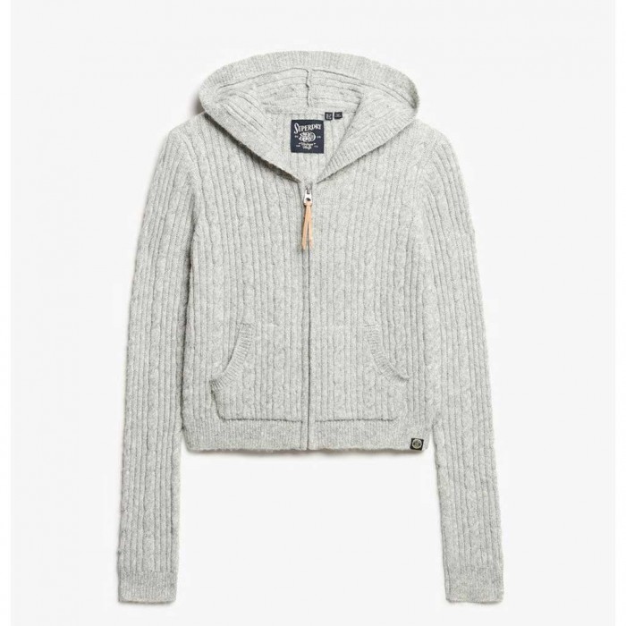 SUPERDRY Cable Knit Zip Up Hoodie GREY