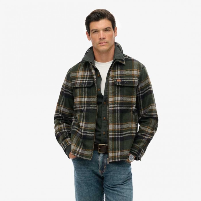 SUPERDRY Wool Miler Zip Overshirt GREEN