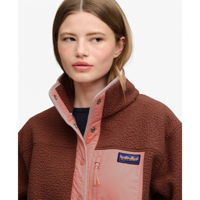 SUPERDRY WOMAN Colour Block Fleece Jacket SPICE BROWN