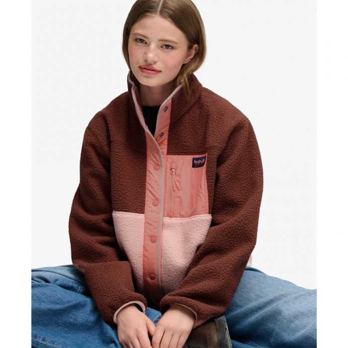 SUPERDRY WOMAN Colour Block Fleece Jacket SPICE BROWN