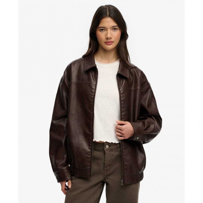 SUPERDRY WOMAN Collared Oversized Bomber Jacket BROWN