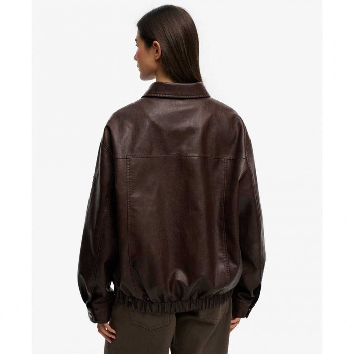 SUPERDRY WOMAN Collared Oversized Bomber Jacket BROWN