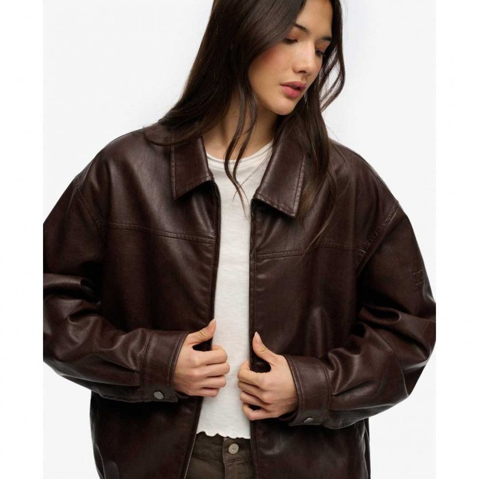 SUPERDRY WOMAN Collared Oversized Bomber Jacket BROWN
