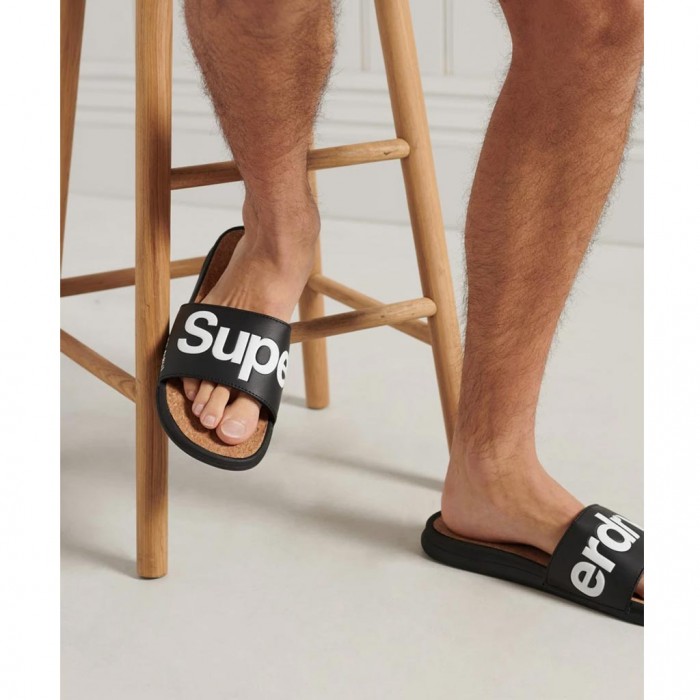 SUPERDRY Cork Crewe Sliders BLACK