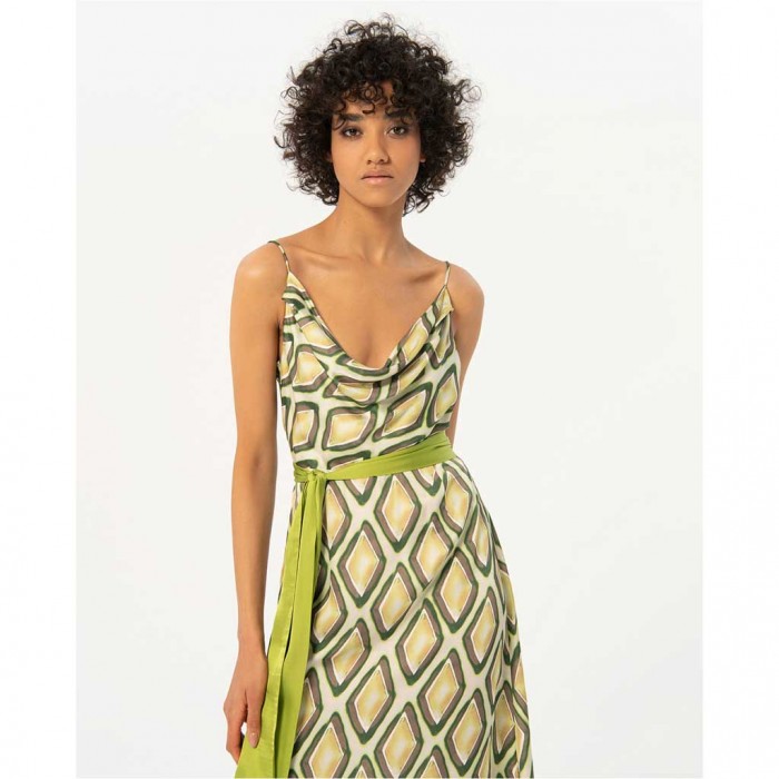 SURKANA Printed satin long dress Green