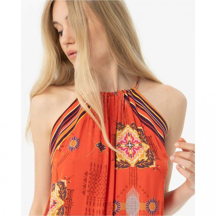 SURKANA Printed bamboo halter top Coral