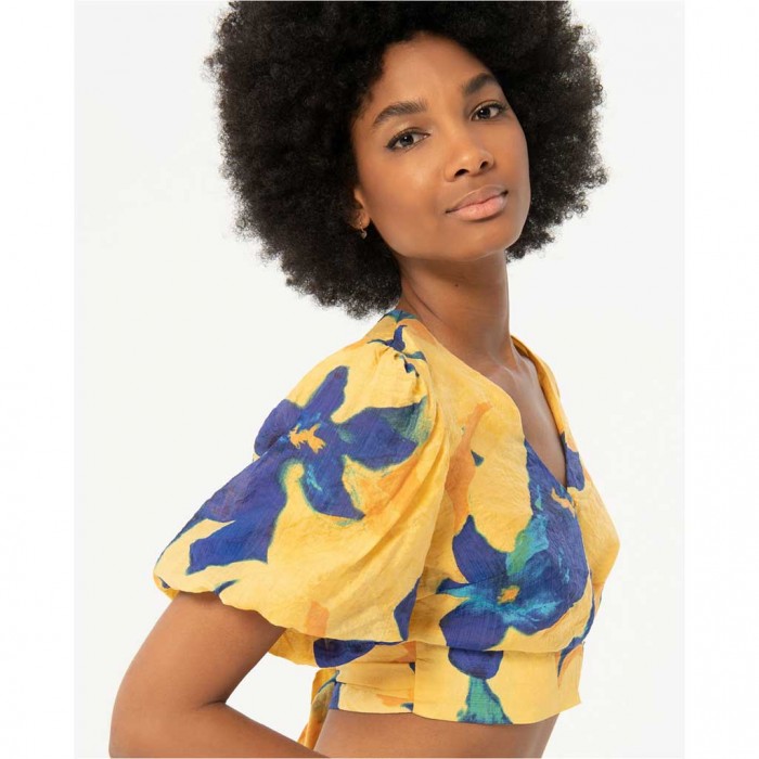 SURKANA Printed puffed sleeve crop top Yellow