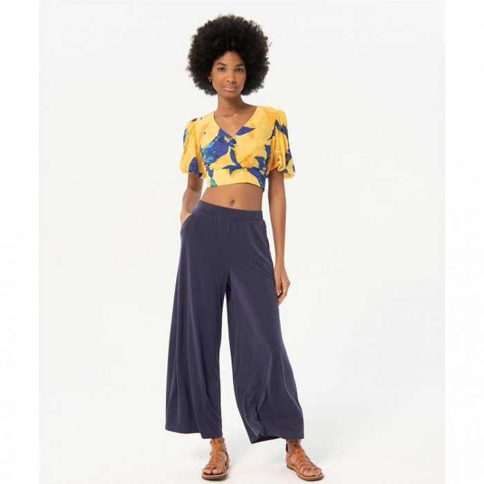 SURKANA Printed puffed sleeve crop top Yellow