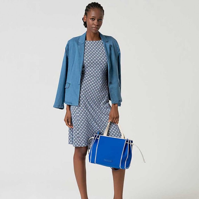 SURKANA Midi dress with flared skirt and boat neck Blue