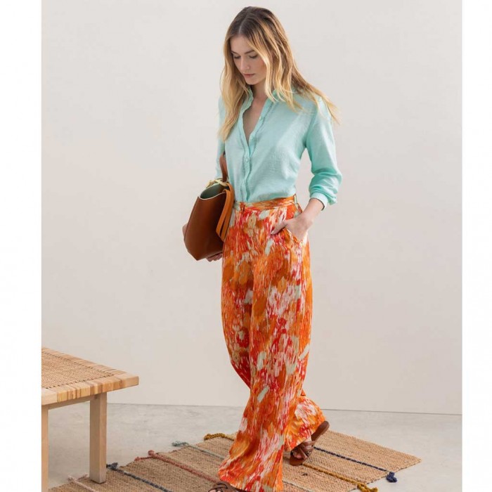 SURKANA Long sleeve shirt with yoke trim detail Aqua green