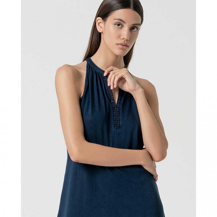 SURKANA Long sleeveless dress with front slit Navy blue