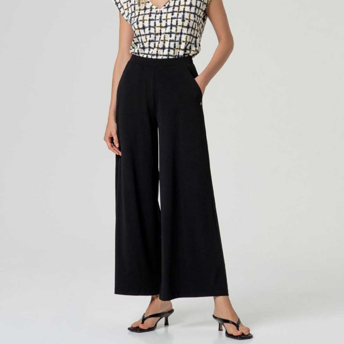 SURKANA wide-leg stretch trousers BLACK