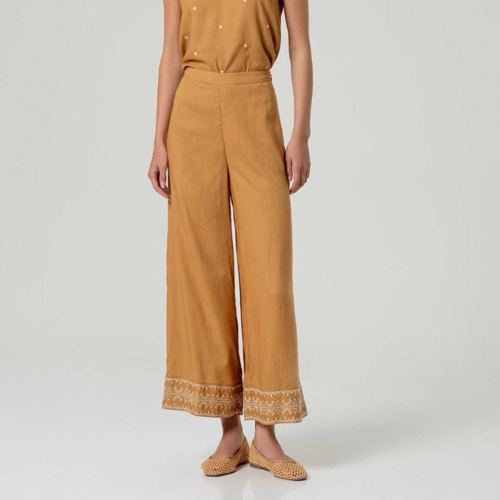 SURKANA Camel-colored embroidered wide-leg trousers