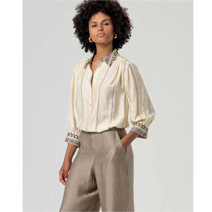 SURKANA Straight leg trousers with front closure, lyocell BEIGE