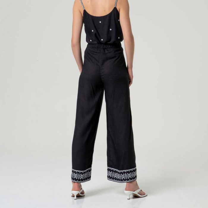 SURKANA Wide-leg trousers with embroidered hem BLACK