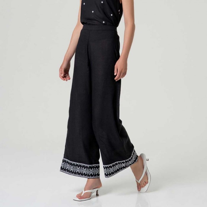 SURKANA Wide-leg trousers with embroidered hem BLACK SURKANA Wide-leg trousers with embroidered hem BLACK