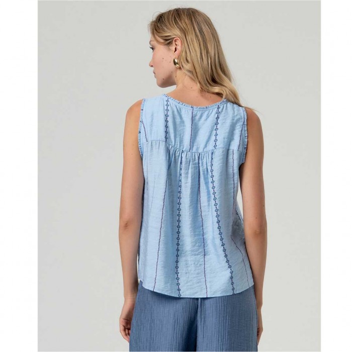 SURKANA Embroidered top with straps and micro-ruffle LIGHT BLUE SURKANA Embroidered top with straps and micro-ruffle LIGHT BLUE