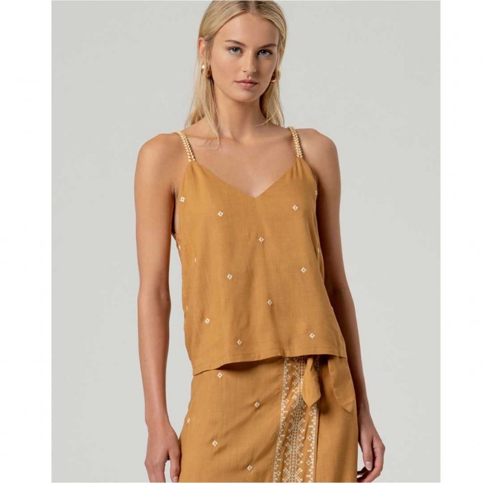 SURKANA subtly embroidered tank top CAMEL