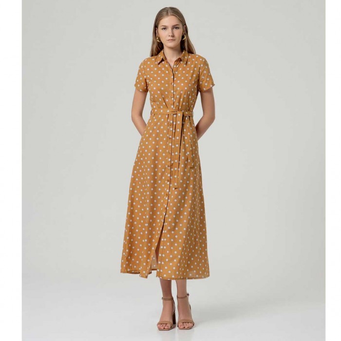 SURKANA cotton midi dress with belt CAMEL