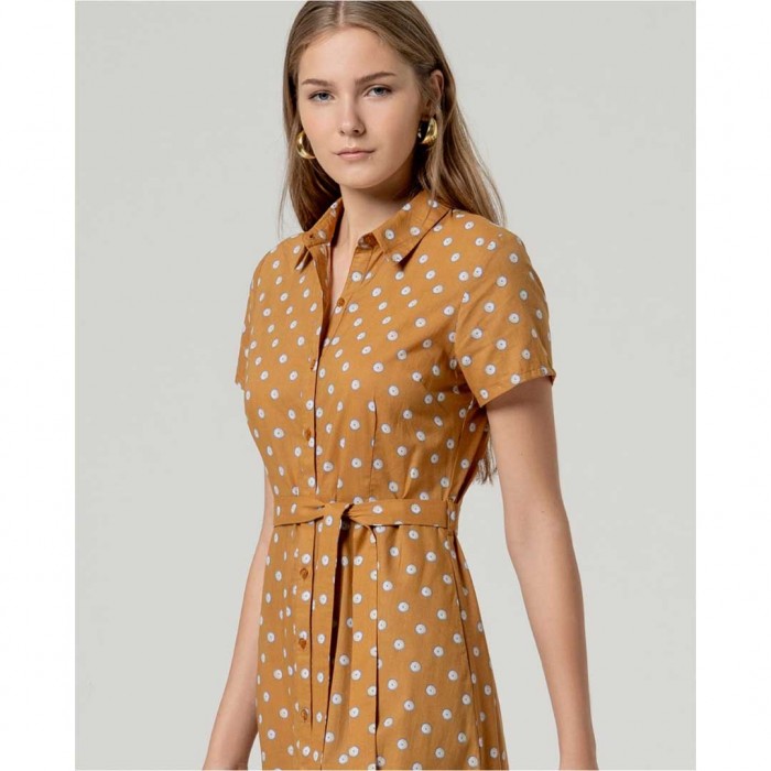 SURKANA cotton midi dress with belt CAMEL