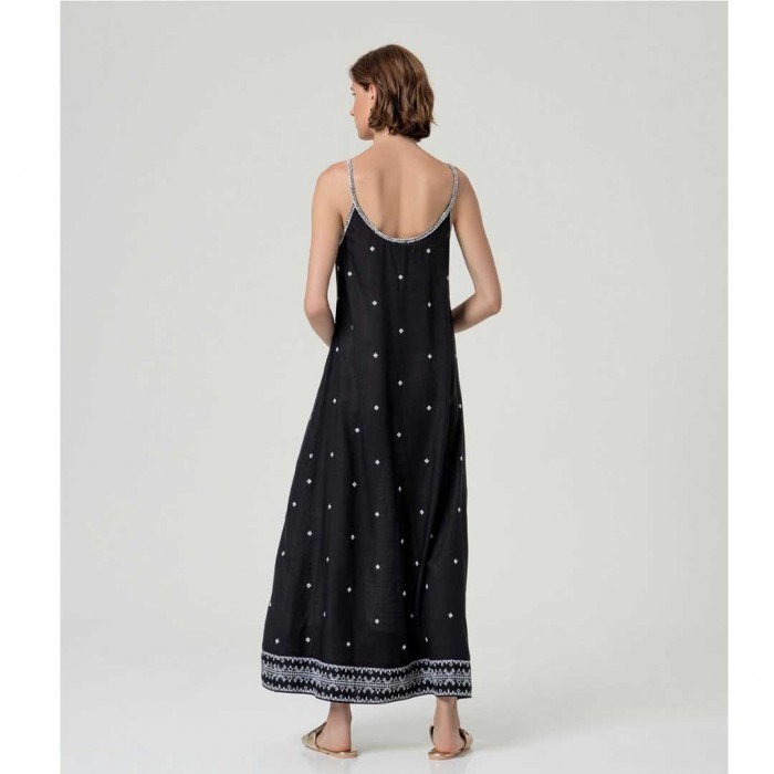 SURKANA Long embroidered dress with straps BLACK