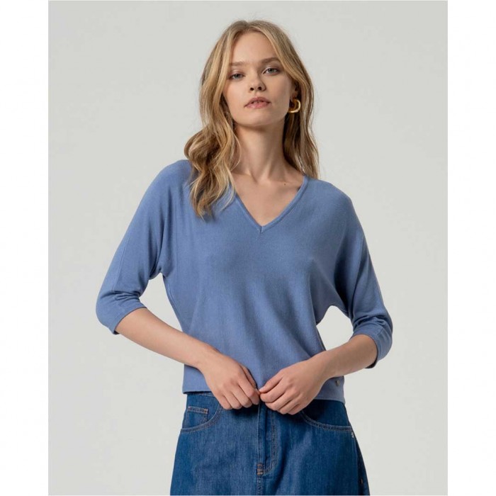 SURKANA V-neck bamboo sleeve top BLUE