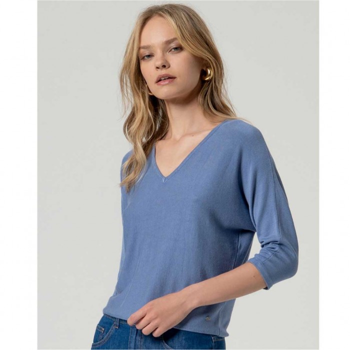 SURKANA V-neck bamboo sleeve top BLUE