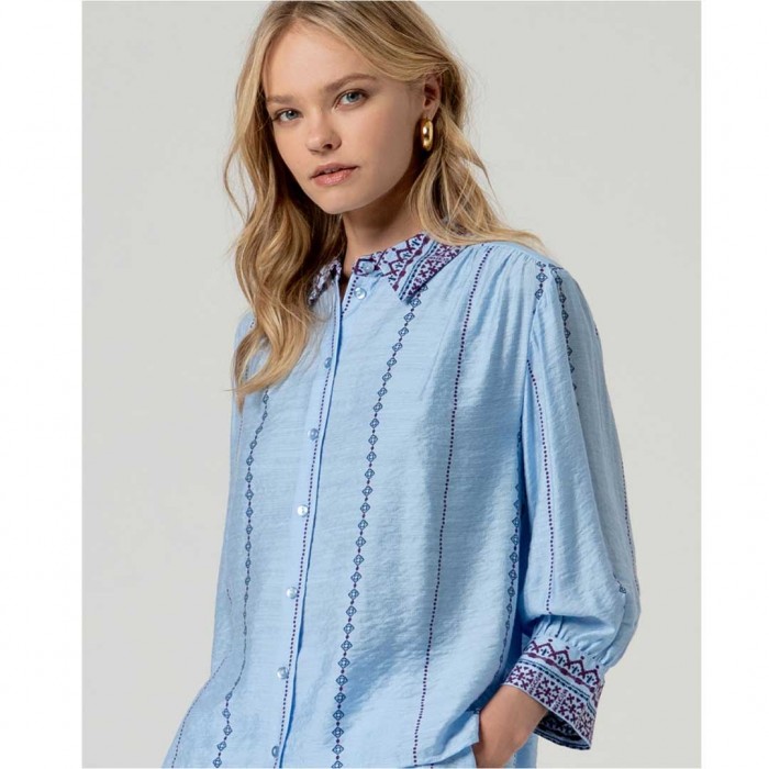 SURKANA Wide-sleeved shirt with decorative detail LIGHT BLUE