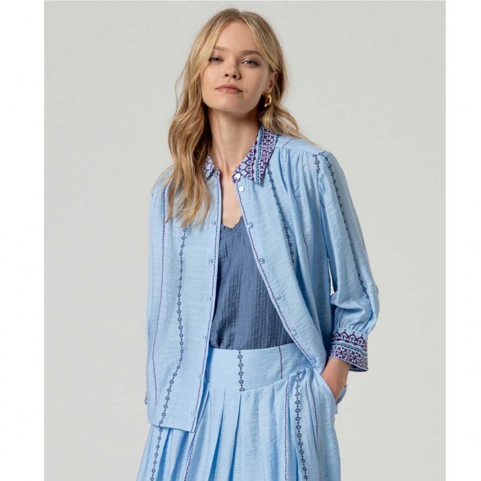 SURKANA Wide-sleeved shirt with decorative detail LIGHT BLUE