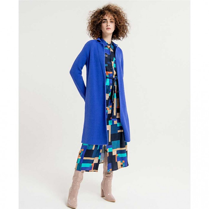 SURKANA Printed long shirt dress with printed belt Blue