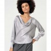 SURKANA Plain satin blouse with draped neckline Grey