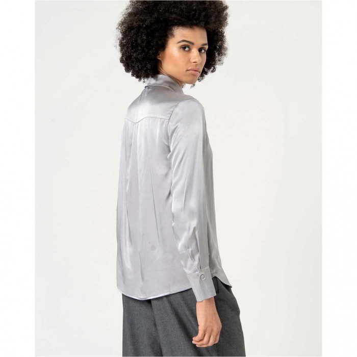 SURKANA Satin shirt with plain bow Grey