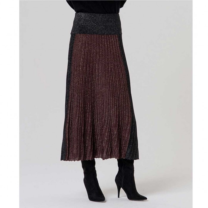 SURKANA WOMAN color block pleated midi skirt BLACK