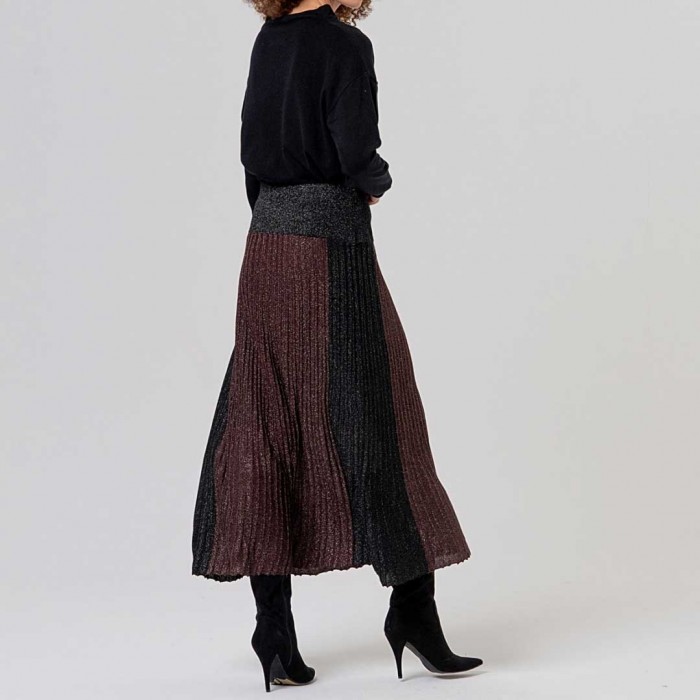 SURKANA WOMAN color block pleated midi skirt BLACK