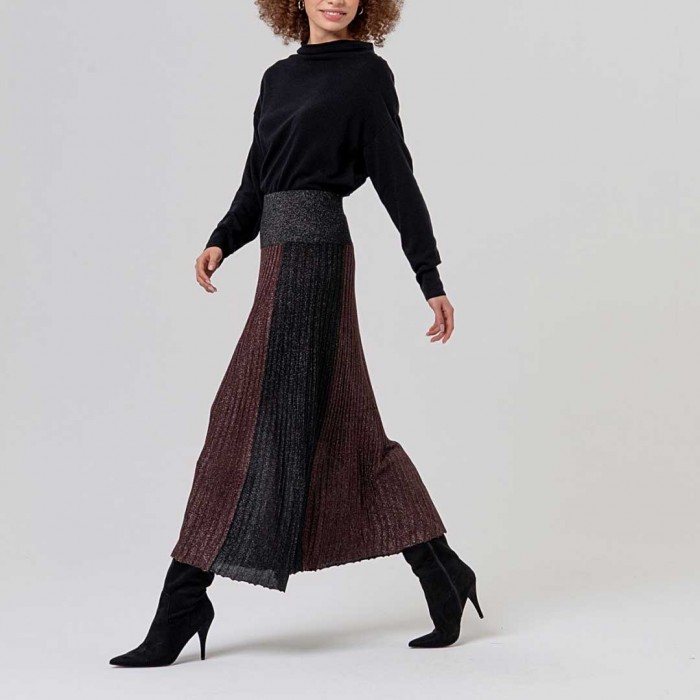SURKANA WOMAN color block pleated midi skirt BLACK