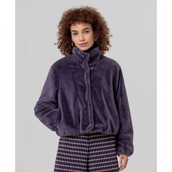 SURKANA WOMAN Purple faux fur jacket with high collar PURPLE