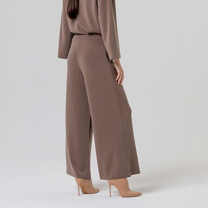 SURKANA WOMAN modal knit wide-leg trousers TAUPE