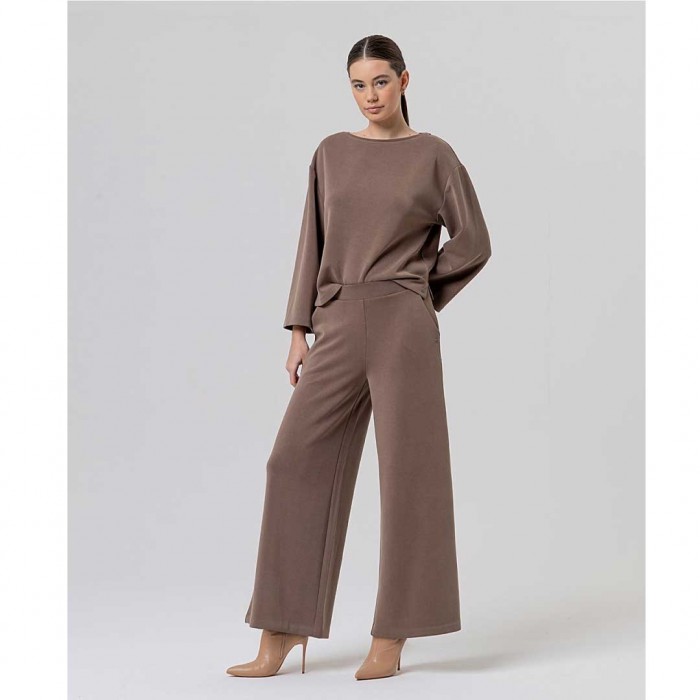 SURKANA WOMAN modal knit wide-leg trousers TAUPE