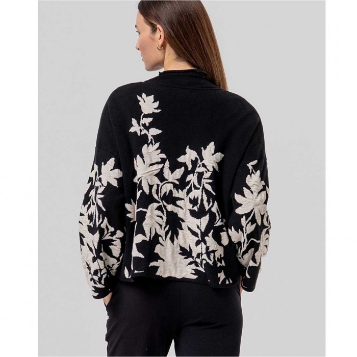 SURKANA WOMAN Short knitted kimono with jacquard pattern BLACK/WHITE