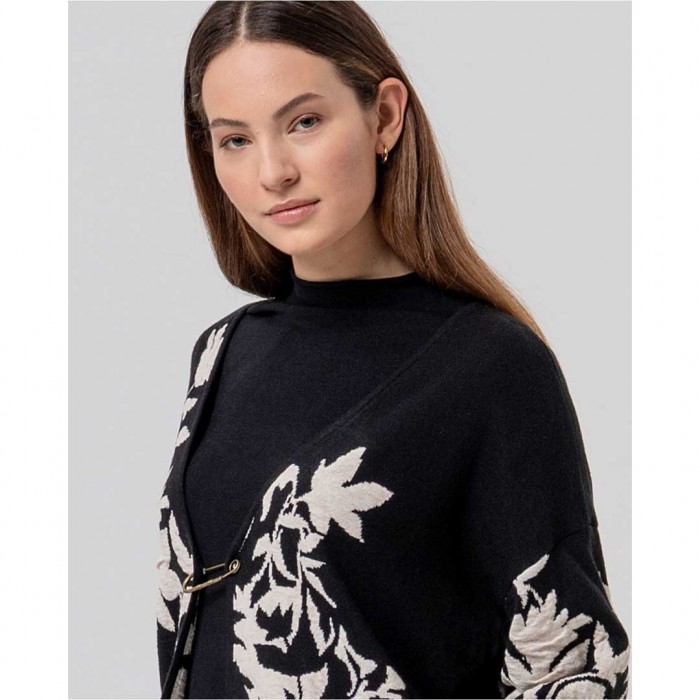 SURKANA WOMAN Short knitted kimono with jacquard pattern BLACK/WHITE