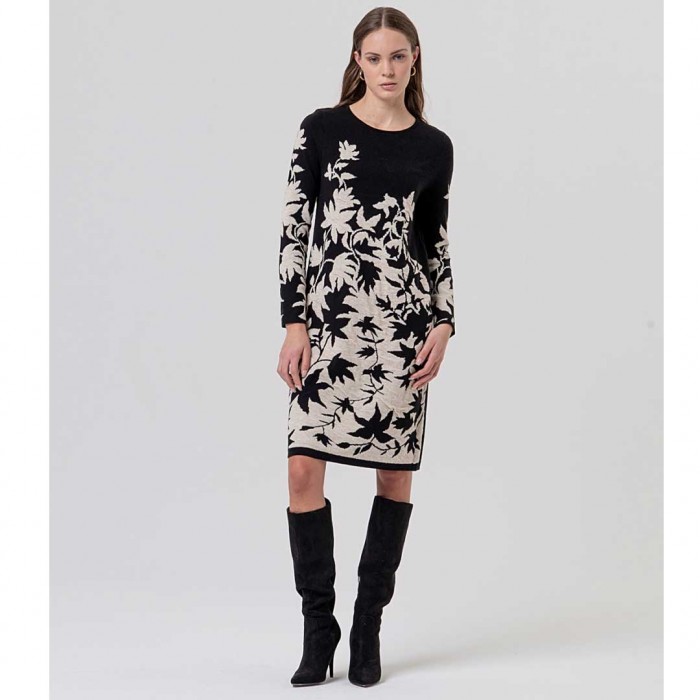 SURKANA WOMAN floral jacquard knit dress BLACK/WHITE